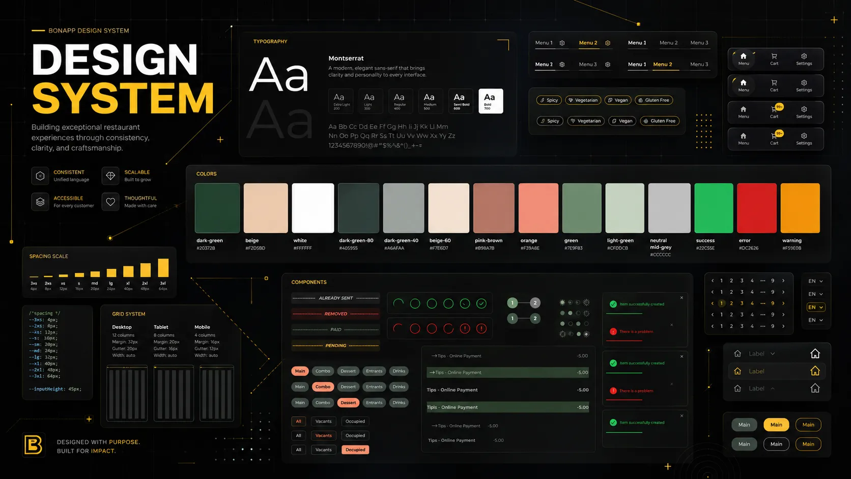 Design system — composants, typographie, couleurs